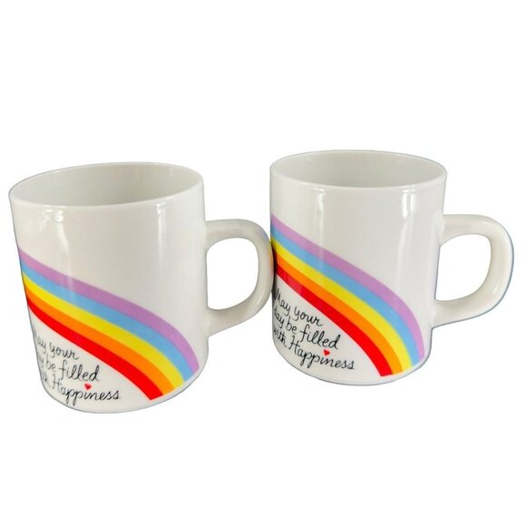 1980s Avon Ceramic Porcelain Rainbow Easter 1984 Drinking Mug Cup Set 2 Cups - Picture 1 of 15